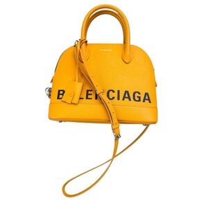 Signature Grained Calfskin Logo S Ville Top Handle Bag Yellow Black